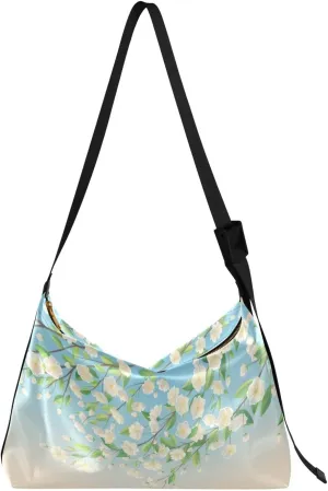 Hobo Handbag for Women Men Mount Fuji Cherry Fashion Casual Shoulder Bag Purse Faint Yellow Flower Leather Crossbody Bags Big Capacity Messenger Bag