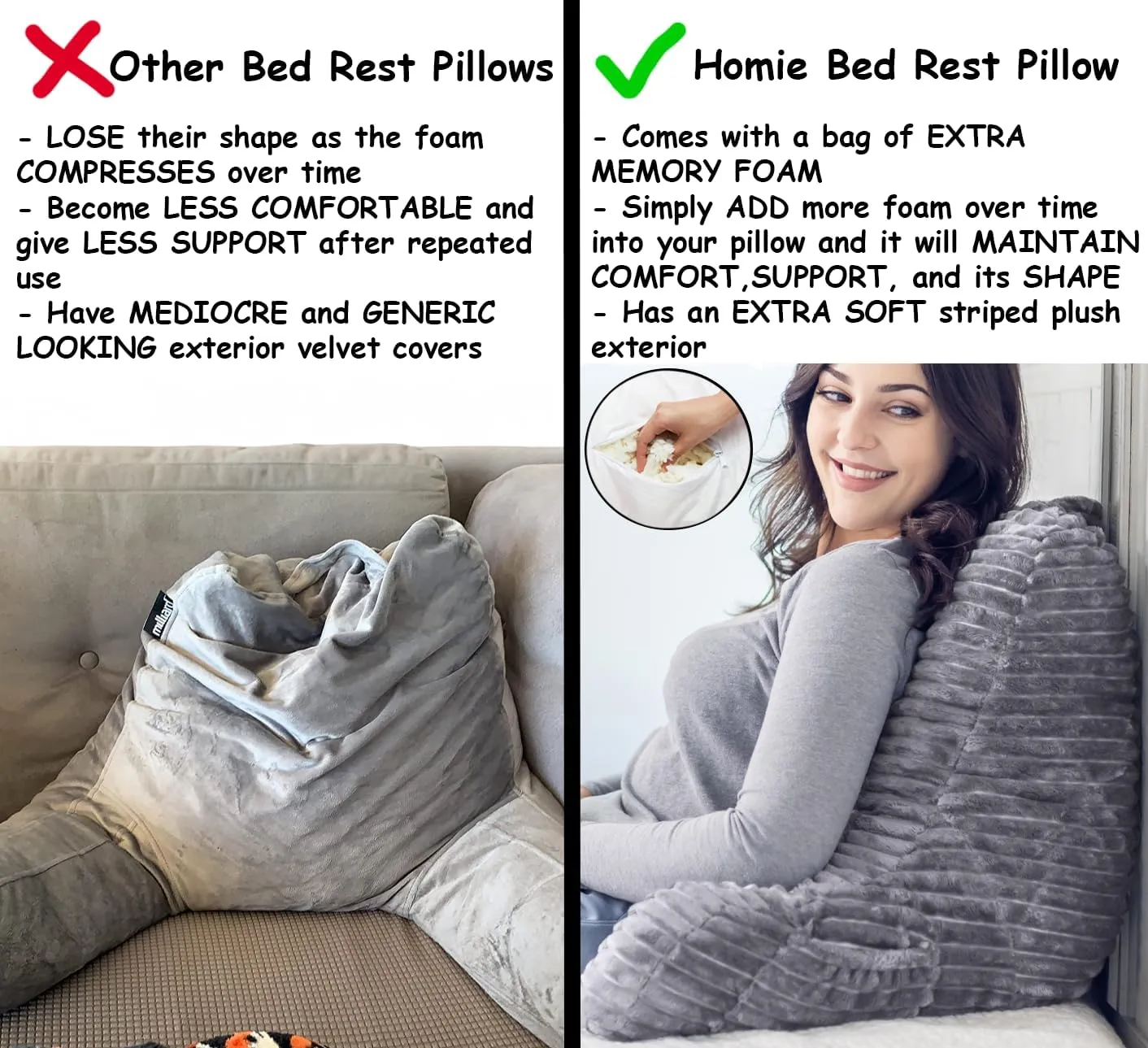 Homie Reading Pillow with Reading Light and Wrist Support, Has Arm Rests, and Back Support for Bed Rest, Lounging, Reading, Working on Laptop, Watching TV (Dark Gray, Large 18in x 31in)