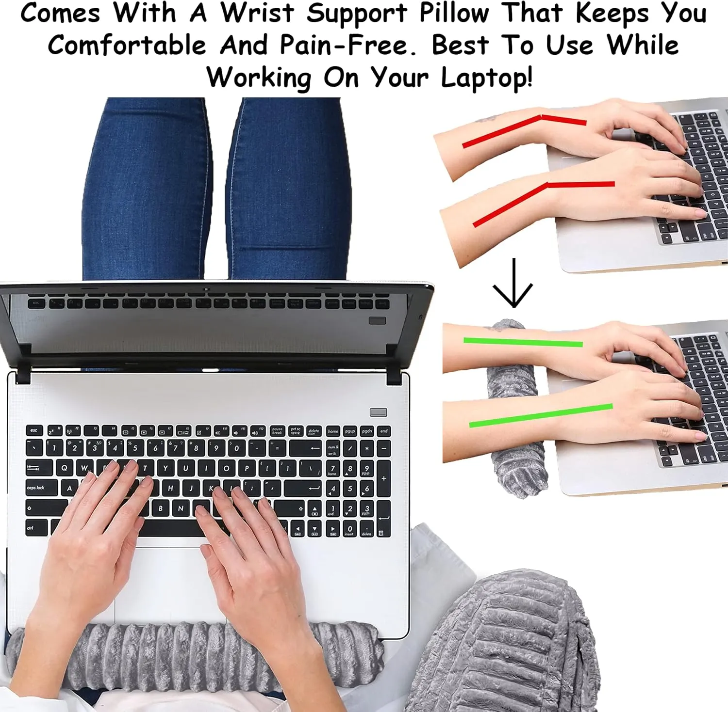 Homie Reading Pillow with Reading Light and Wrist Support, Has Arm Rests, and Back Support for Bed Rest, Lounging, Reading, Working on Laptop, Watching TV (Dark Gray, Large 18in x 31in)