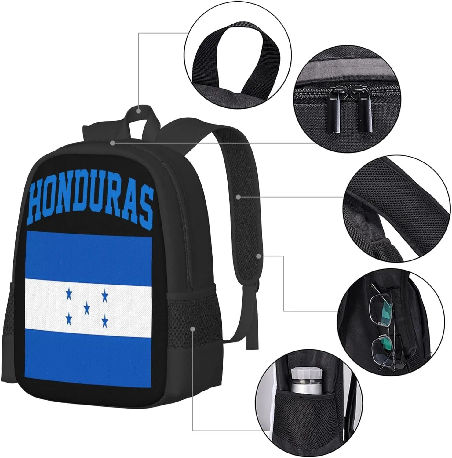 Honduran Flag Casual Backpack Large Capacity Backpacks 15 Inch Laptop Back Pack Travel Rucksack Daypack Commuter Bags with Adjustable Strap for Camping