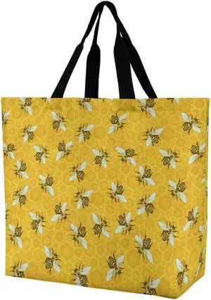 Honeybees Honeycomb Bumble Bee Hive Large Capacity Shoulder Bag, Reusable Shopping Bag, Portable Handbag