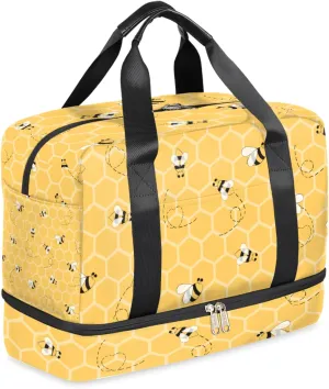 Honeycomb Bee Sports Gym Bag with Shoes Compartment,Honeybee Animal Travel Duffel Bag for Men Women Boys Girls Teens Overnight Weekend Yoga Workout Bag Training Handbag