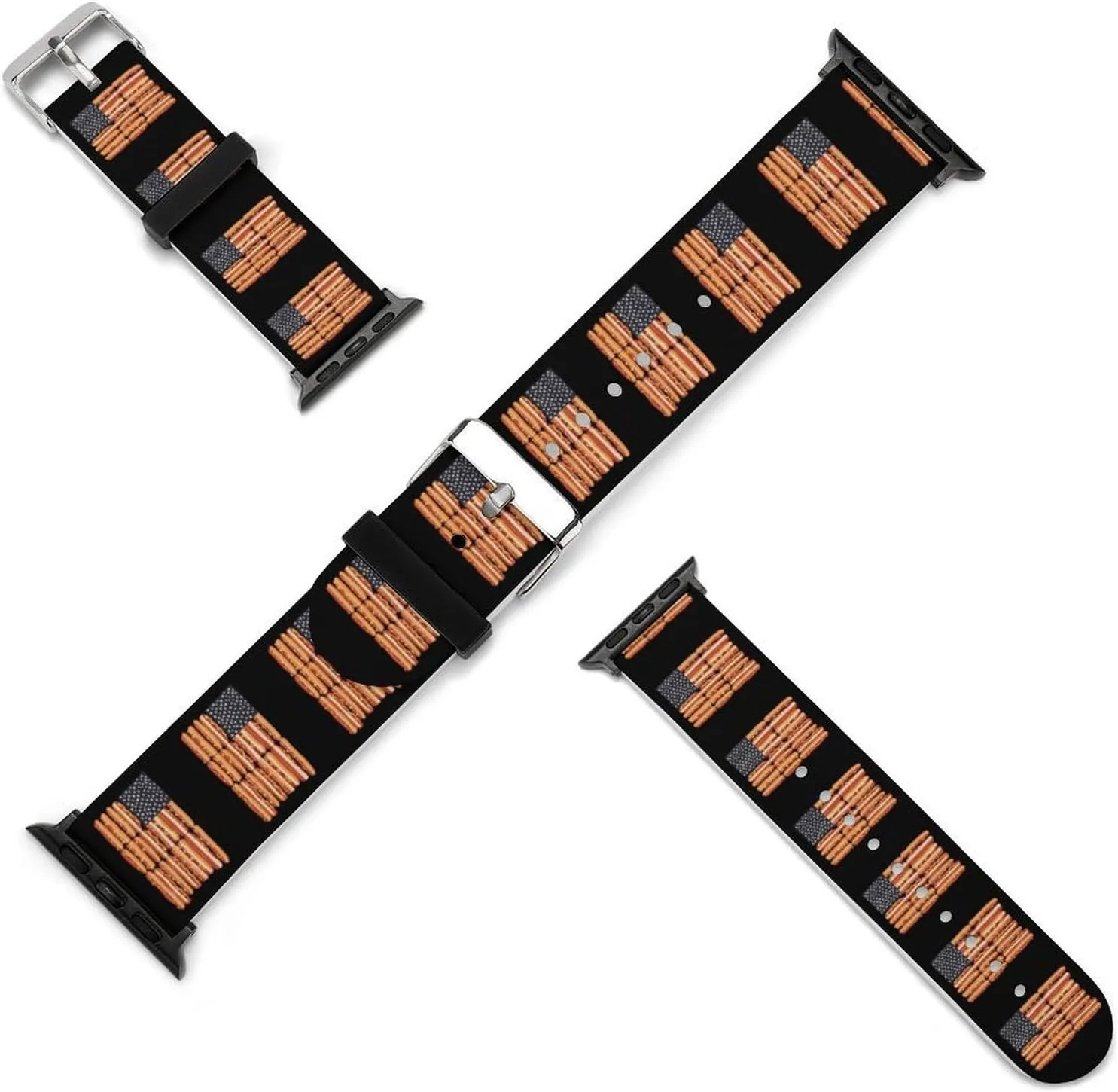 Hot Dog U.S. Flag July 4th Adjustable Silicone Watchband Compatible with IWatch Classic Soft Sports Watch Strap for Men Women