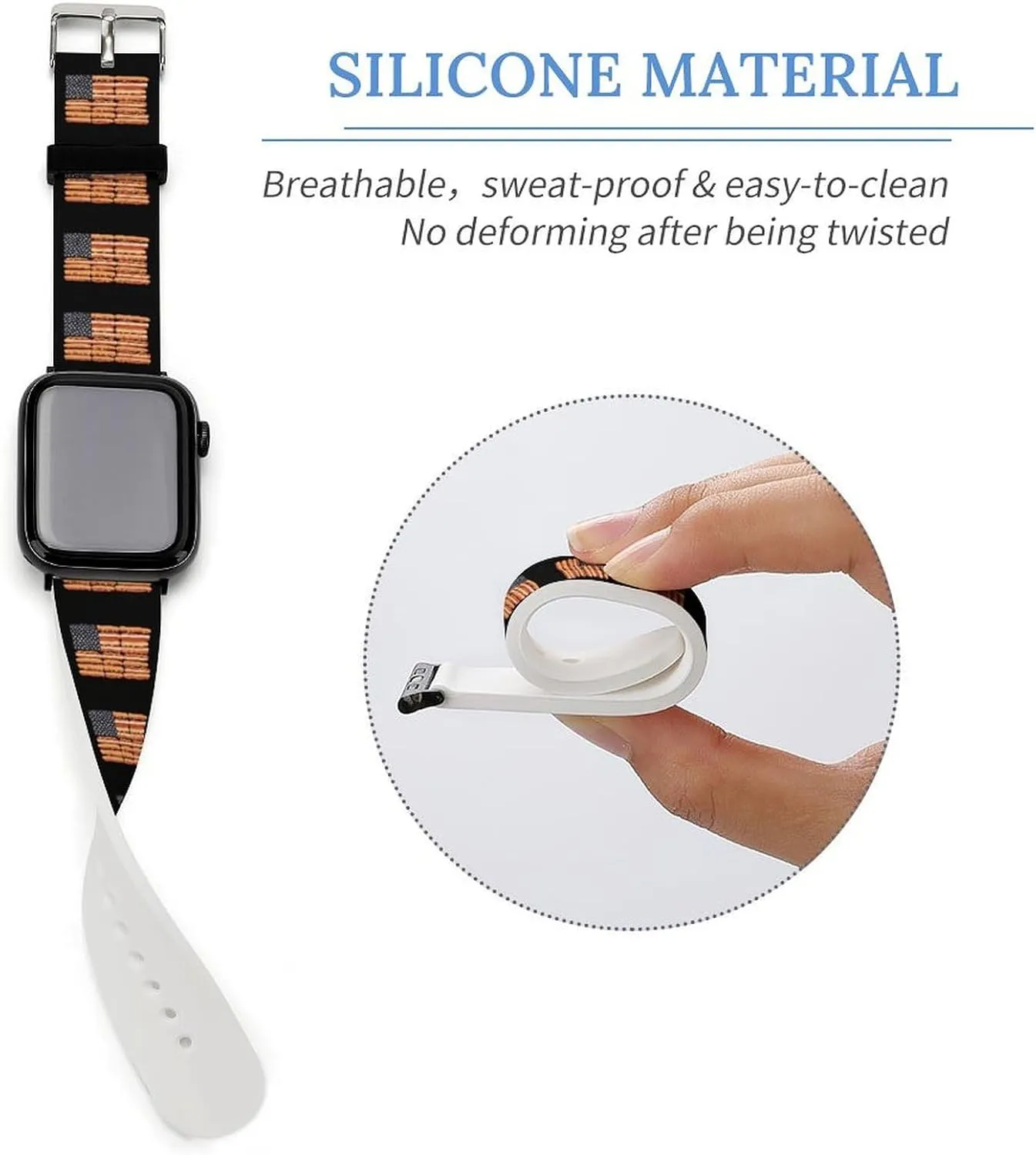Hot Dog U.S. Flag July 4th Adjustable Silicone Watchband Compatible with IWatch Classic Soft Sports Watch Strap for Men Women