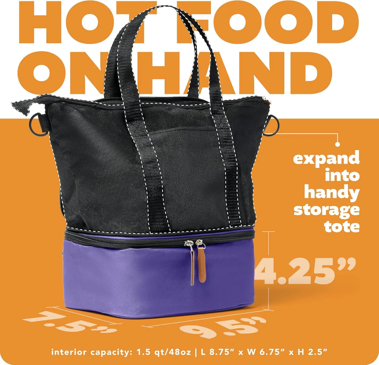 HotLogic 16801169-PUR Food Warming Tote Lunch Bag Plus 120V, Purple