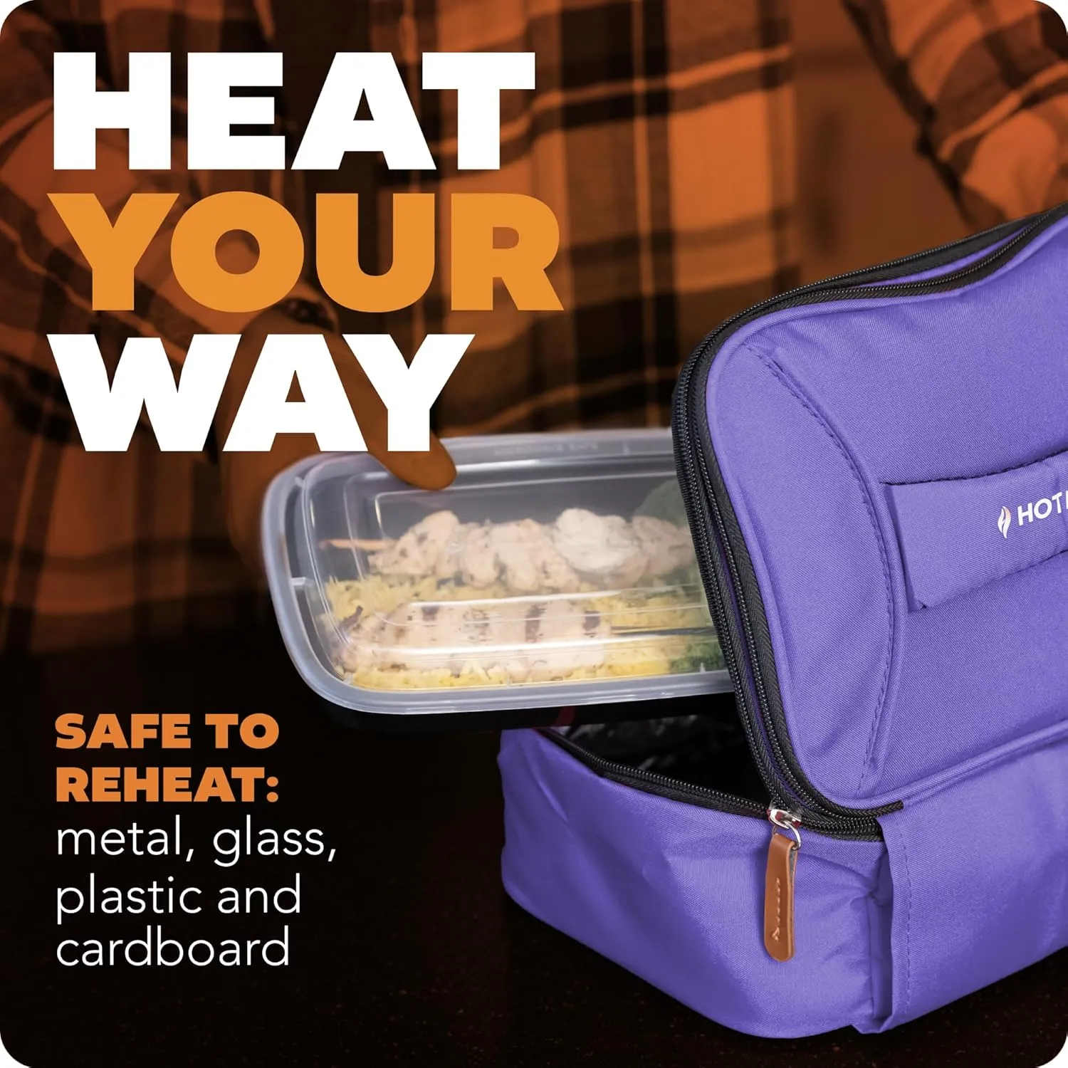 HotLogic 16801169-PUR Food Warming Tote Lunch Bag Plus 120V, Purple