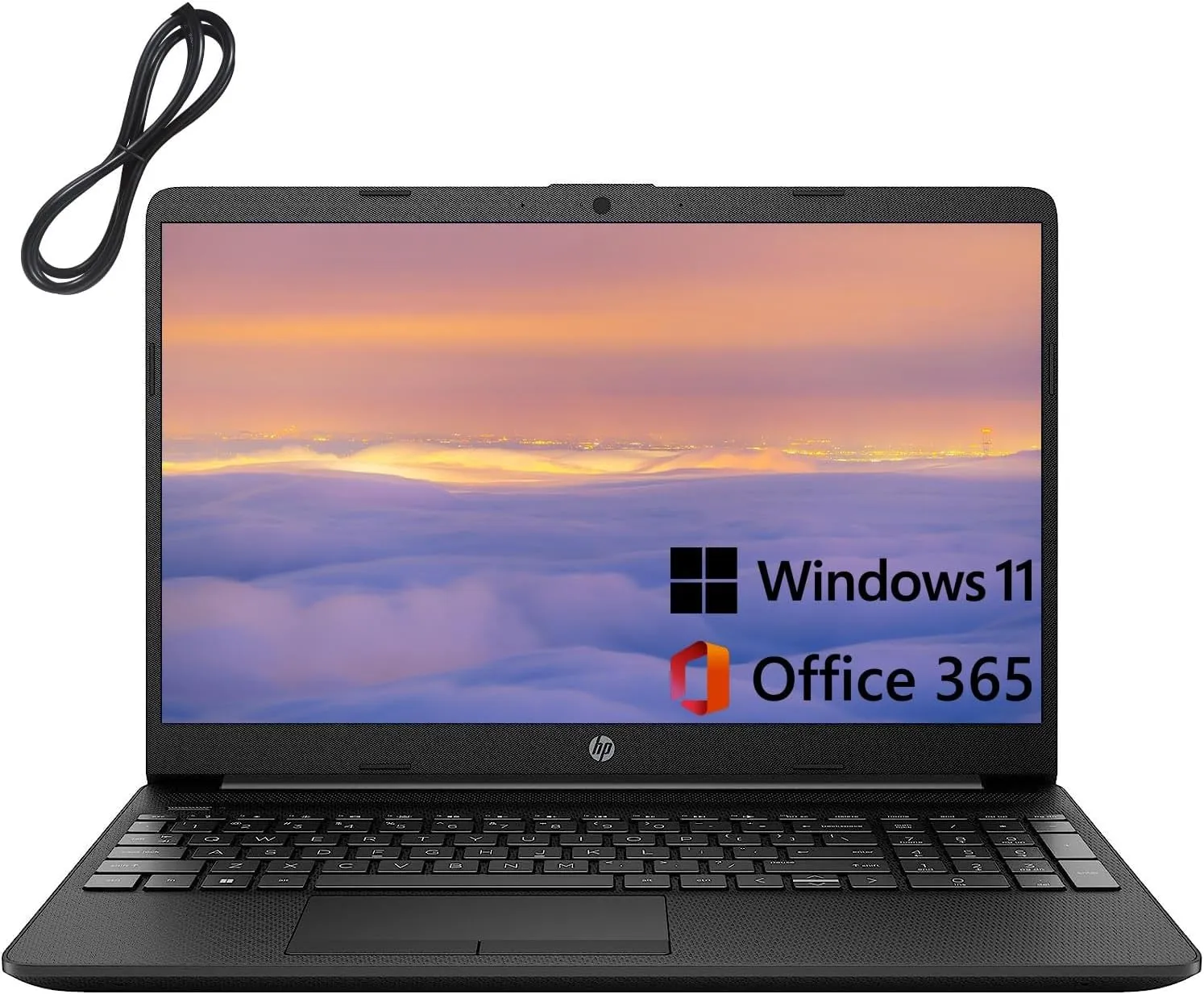 HP 15 15.6" Laptop Computer, Intel Pentium Silver N5030 Quad-Core up to 3.1GHz, 8GB DDR4 RAM, 256GB PCIe SSD, 802.11AC WiFi, Bluetooth, 1-Year Office 365, Black, Windows 11 Home S, BROAG Cable