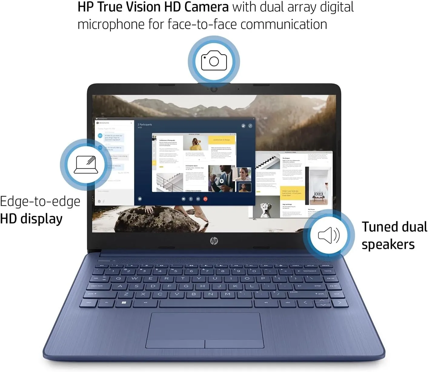 HP Portable Laptop (Include 1 Year Microsoft 365), 14’’ HD Display, 8GB RAM, 64GB eMMC, Intel Quad-Core N4120, Student and Business, Webcam, HDMI, Wi-Fi, RJ-45, Windows 11 Home, Grayish Blue