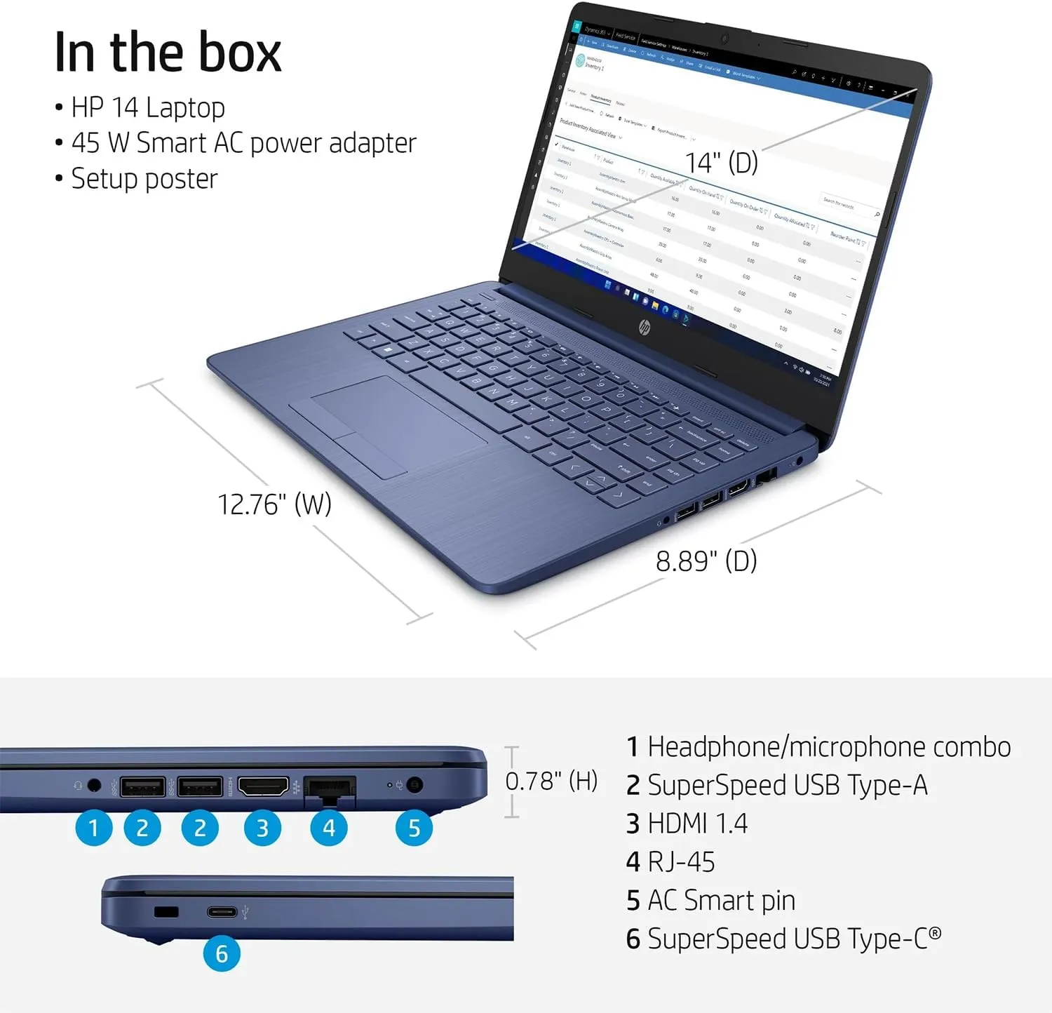 HP Portable Laptop (Include 1 Year Microsoft 365), 14’’ HD Display, 8GB RAM, 64GB eMMC, Intel Quad-Core N4120, Student and Business, Webcam, HDMI, Wi-Fi, RJ-45, Windows 11 Home, Grayish Blue