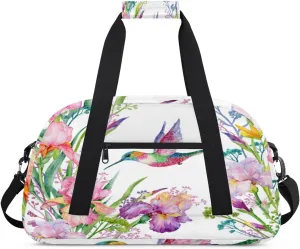 Hummingbird Animal Gym Duffel Bag for Men Women Spring Flowers Sports Tote Bag with Adjustable Shoulder Strap for Dance Gymnastics Traveling Outdoor Camping Overnight Stay
