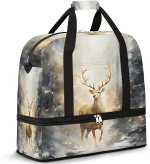 Hunting Deer Foldable Travel Duffel Bag Overnight Weekender Bag with Shoes Compartment Sports Gym Bag for Men Women