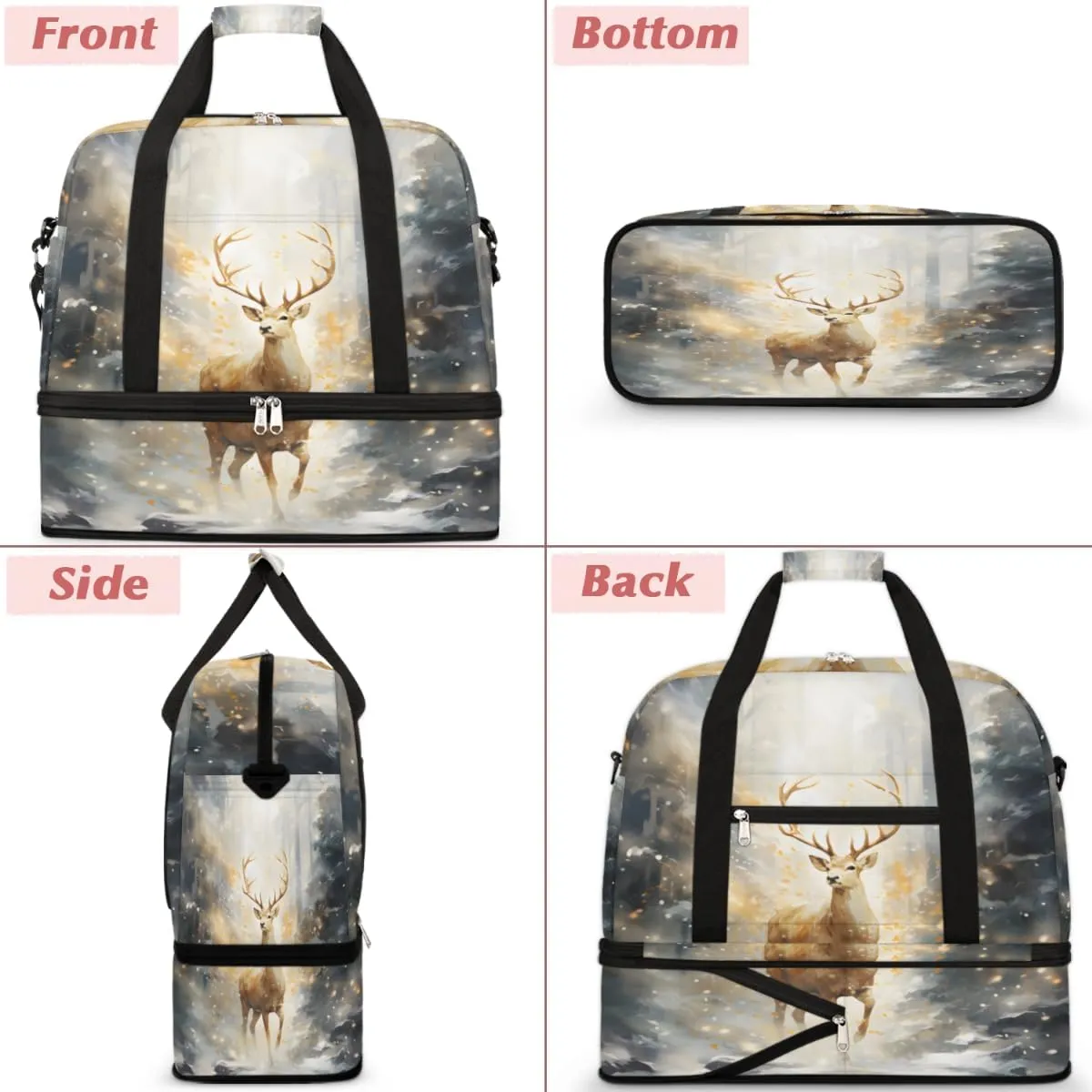 Hunting Deer Foldable Travel Duffel Bag Overnight Weekender Bag with Shoes Compartment Sports Gym Bag for Men Women