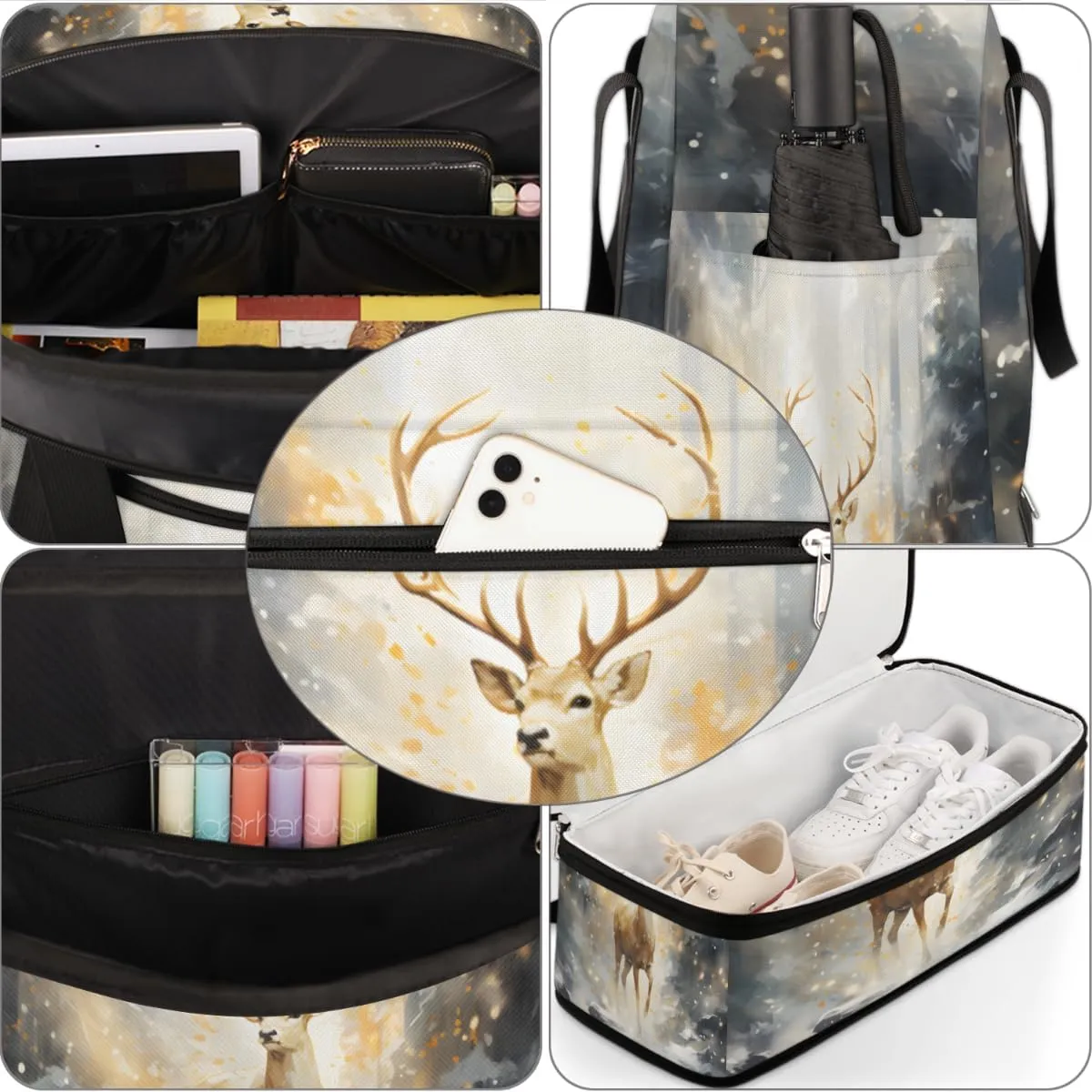 Hunting Deer Foldable Travel Duffel Bag Overnight Weekender Bag with Shoes Compartment Sports Gym Bag for Men Women