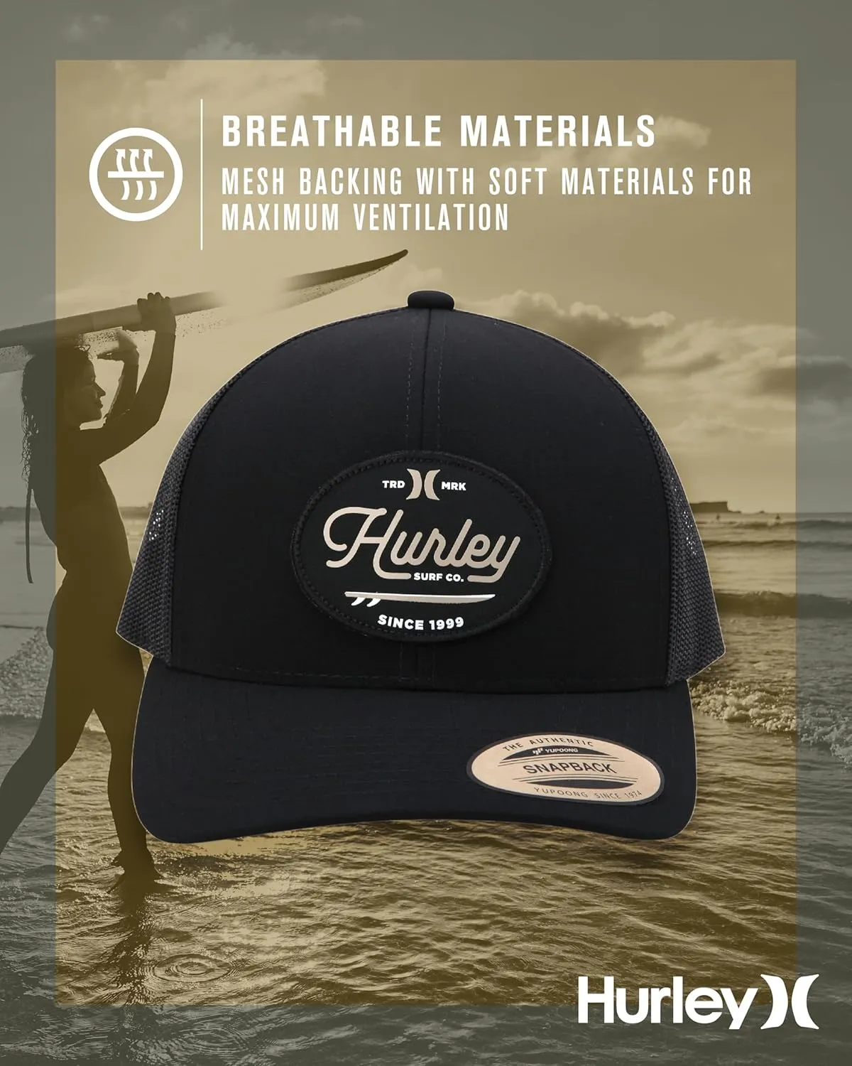 Hurley Mens' Hat - Beach Break Trucker Water Resistant Baseball Cap