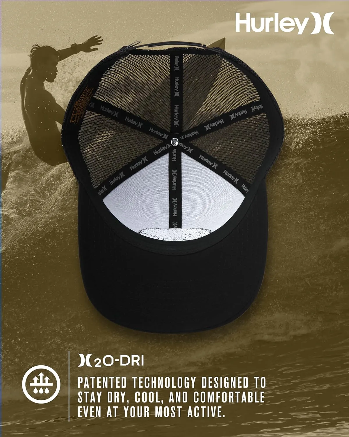 Hurley Mens' Hat - Beach Break Trucker Water Resistant Baseball Cap