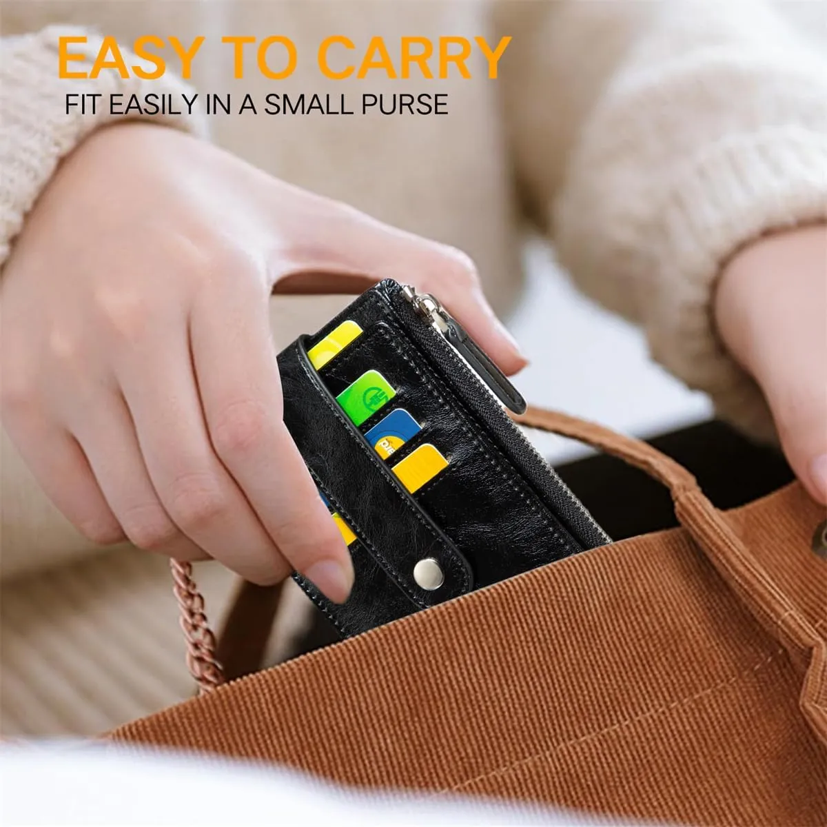 Huztencor Credit Card Holder for Women RFID Small Wallet Women Slim - Multi Zipper Card Case with Keychain