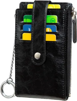 Huztencor Credit Card Holder for Women RFID Small Wallet Women Slim - Multi Zipper Card Case with Keychain