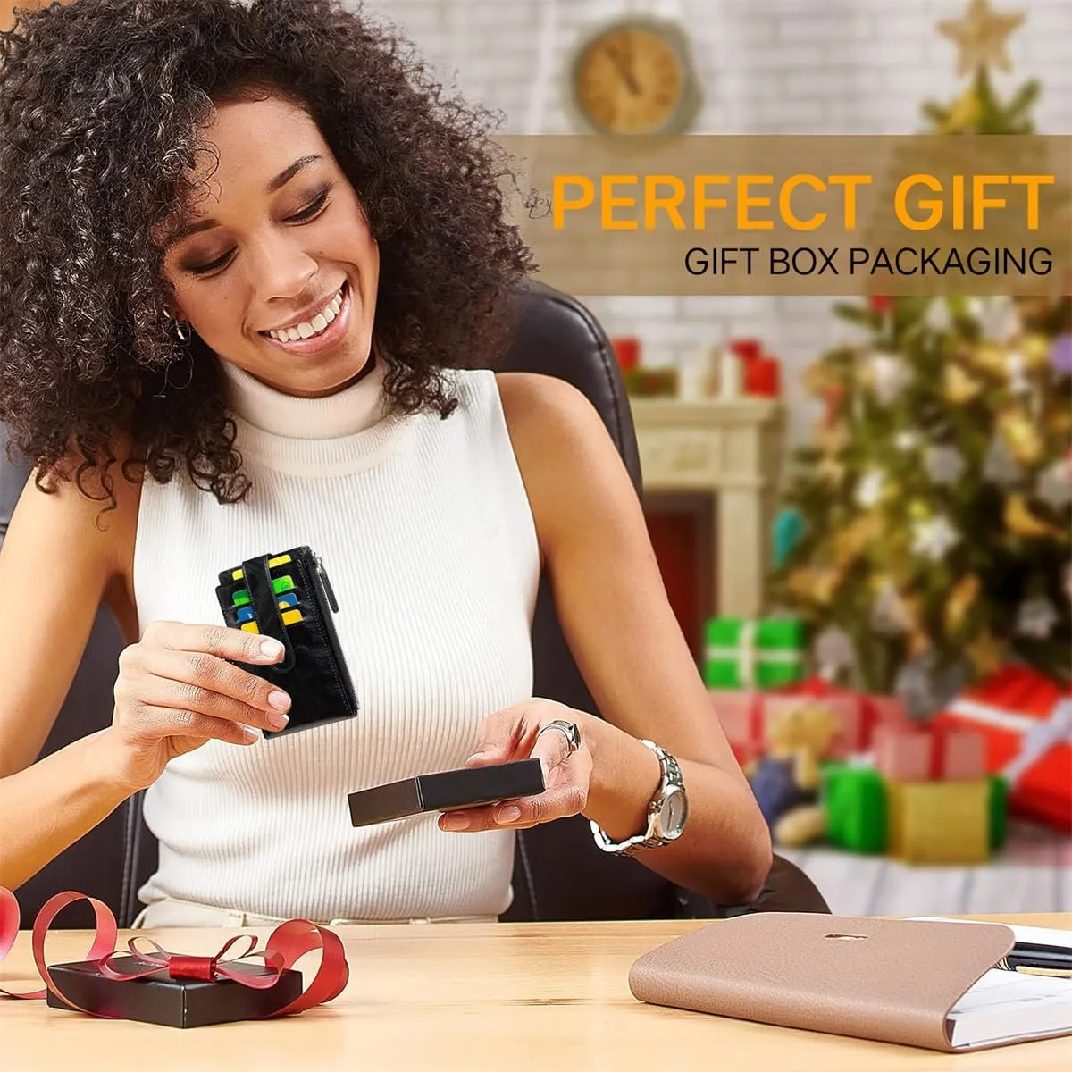 Huztencor Credit Card Holder for Women RFID Small Wallet Women Slim - Multi Zipper Card Case with Keychain