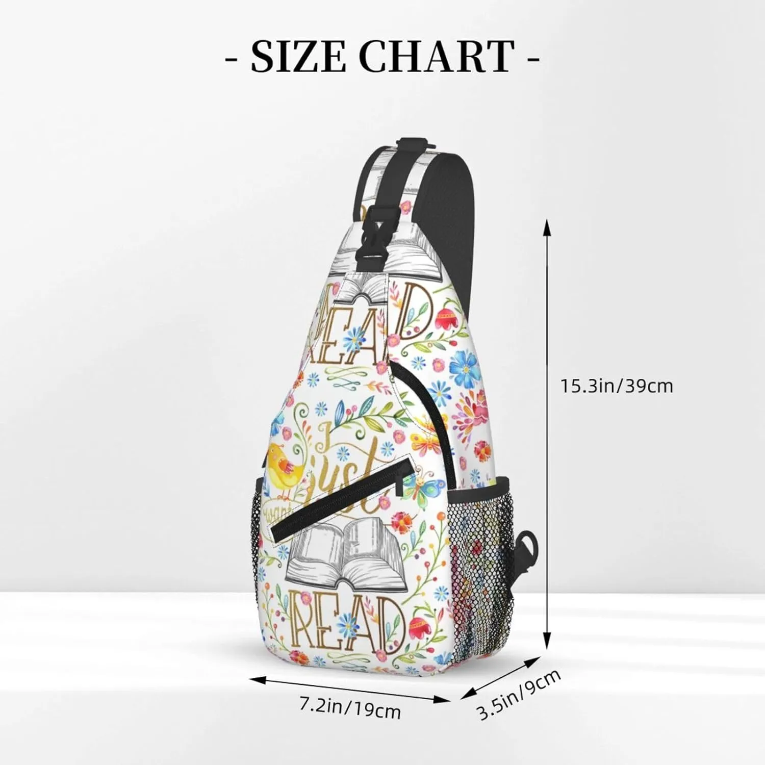 I Just Want To Read White Floral Chest Sling Bag Crossbody Shoulder Backpack Bag Gym Cycling Travel Hiking Daypack Cross Bag