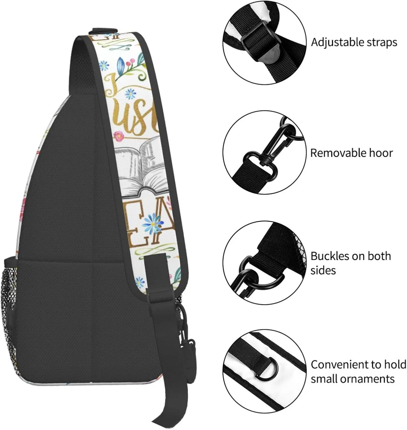 I Just Want To Read White Floral Chest Sling Bag Crossbody Shoulder Backpack Bag Gym Cycling Travel Hiking Daypack Cross Bag