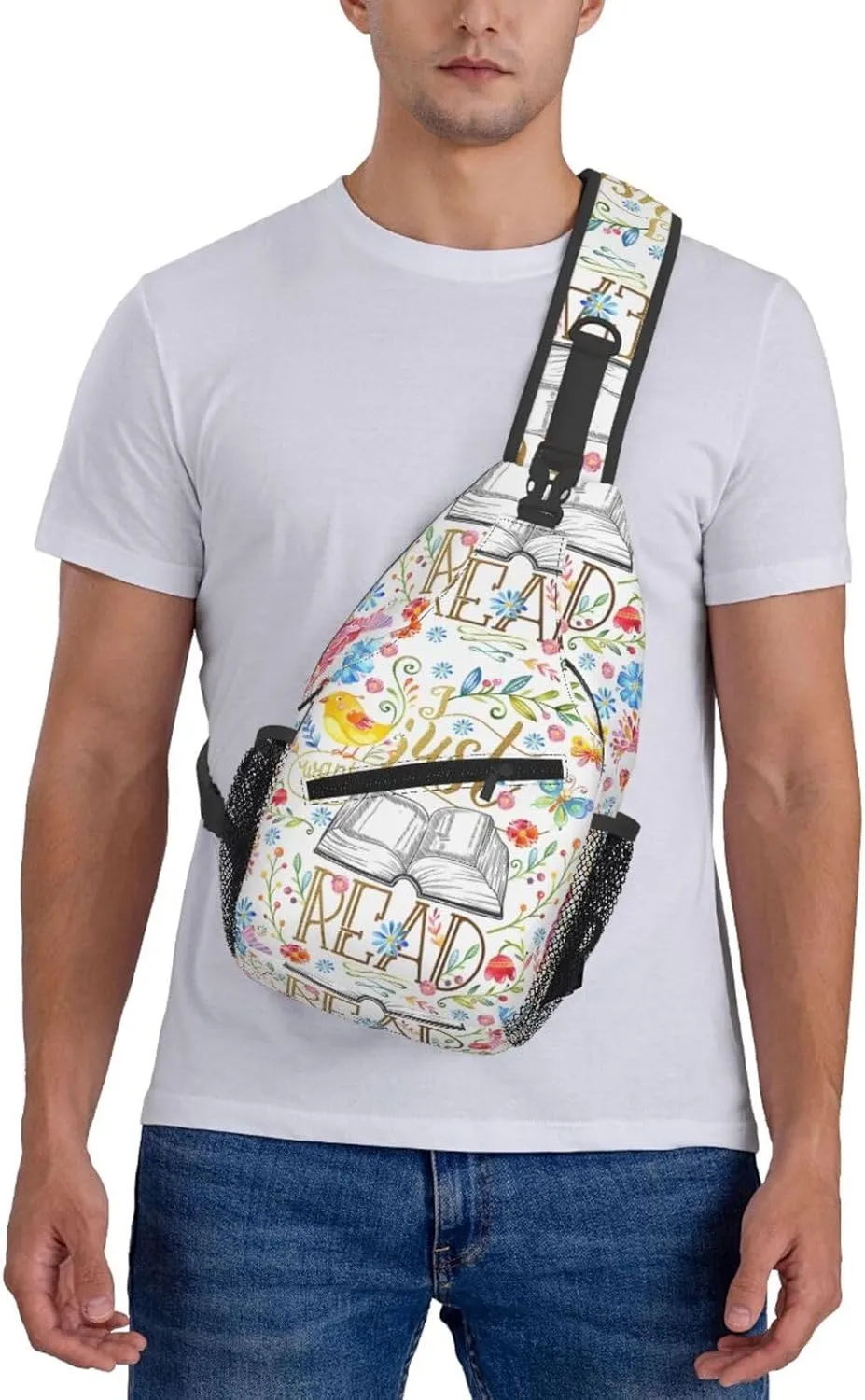 I Just Want To Read White Floral Chest Sling Bag Crossbody Shoulder Backpack Bag Gym Cycling Travel Hiking Daypack Cross Bag