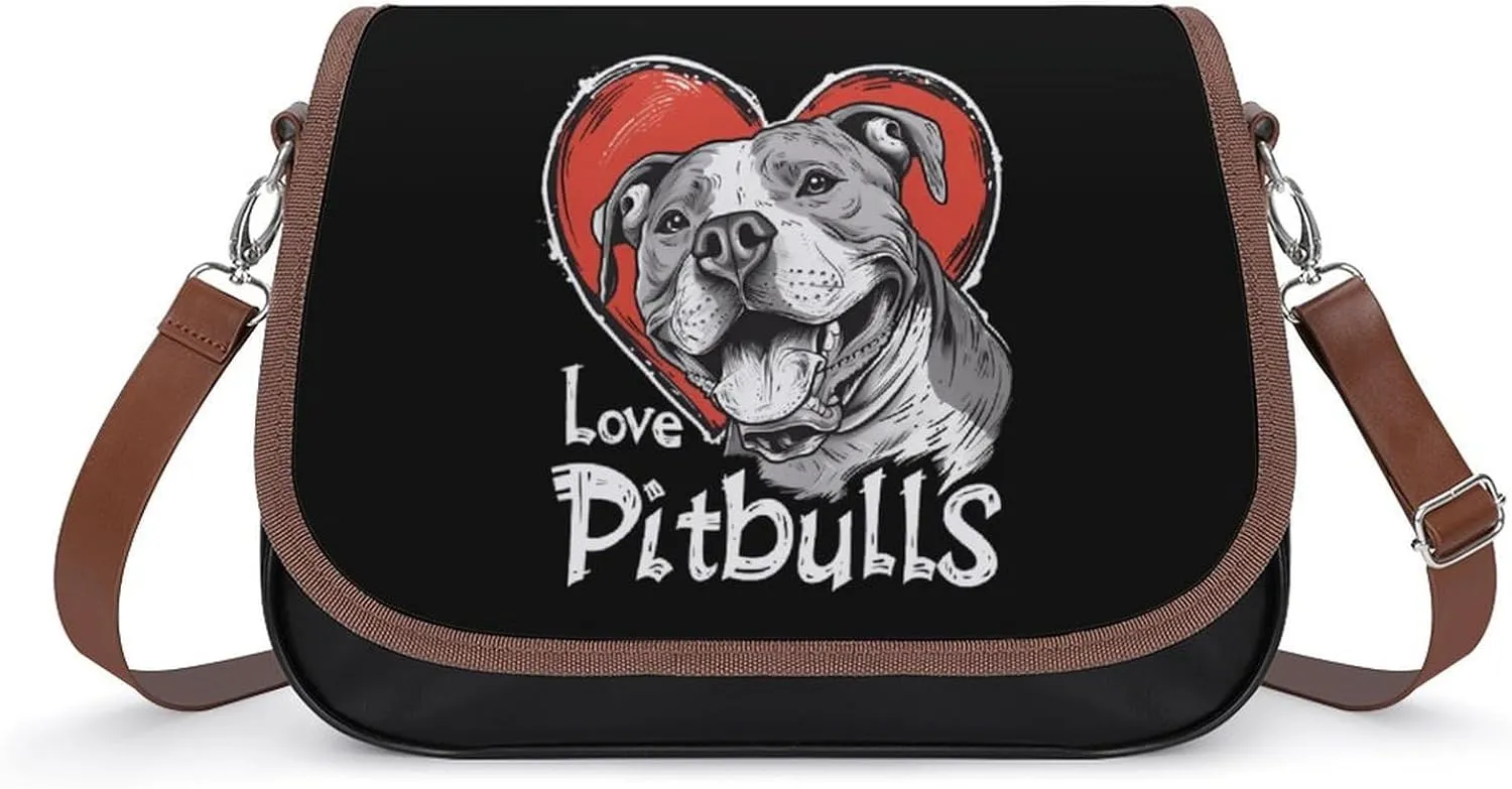 I Love Pit Bull Funny Women's Crossbody Bags Novelty Leather Purse Handbag Shoulder Bag