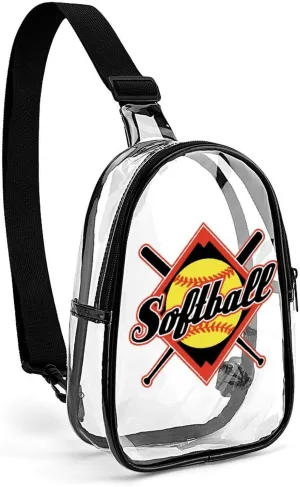 I Love Softball Cute Crossbody Sling Bag Unisex Transparent Chest Bag Adjustable Strap Shoulder Bag
