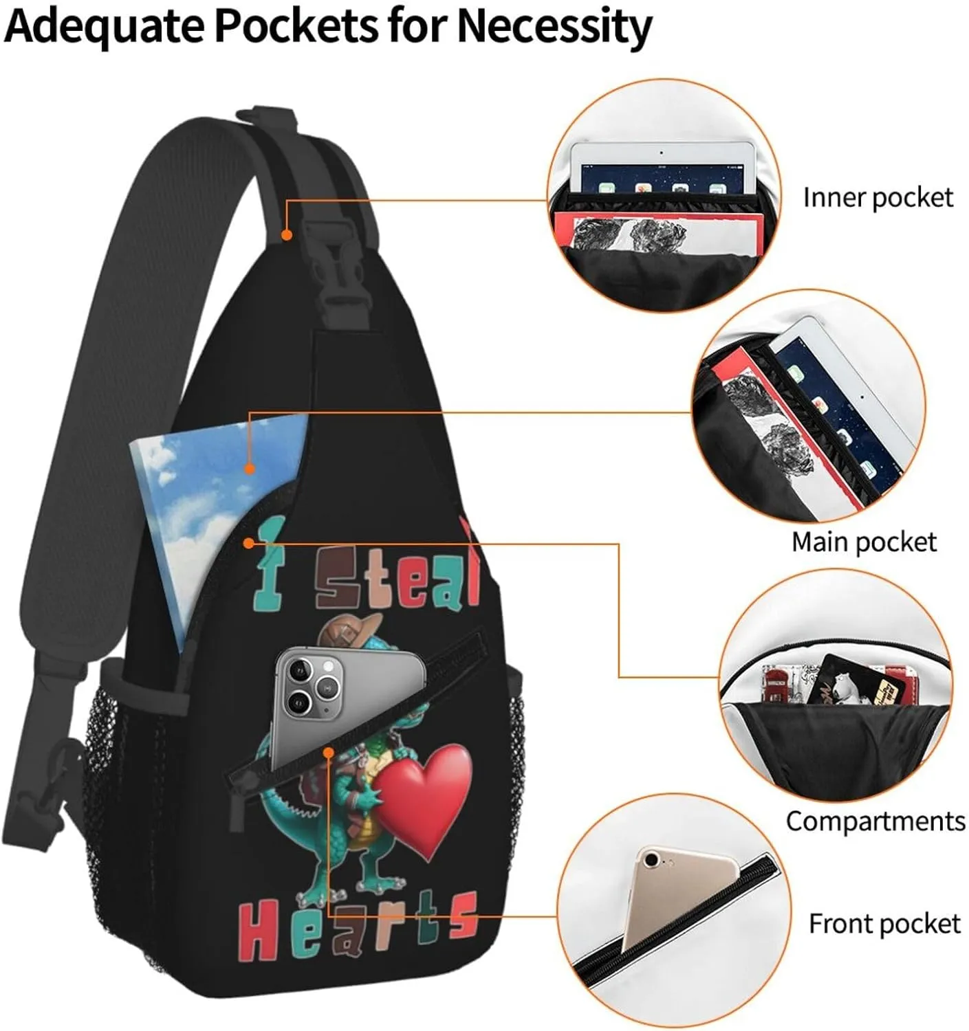 I Steal Hearts Chest Sling Bag Crossbody Shoulder Backpack Bag Gym Cycling Travel Hiking Daypack Cross Bag