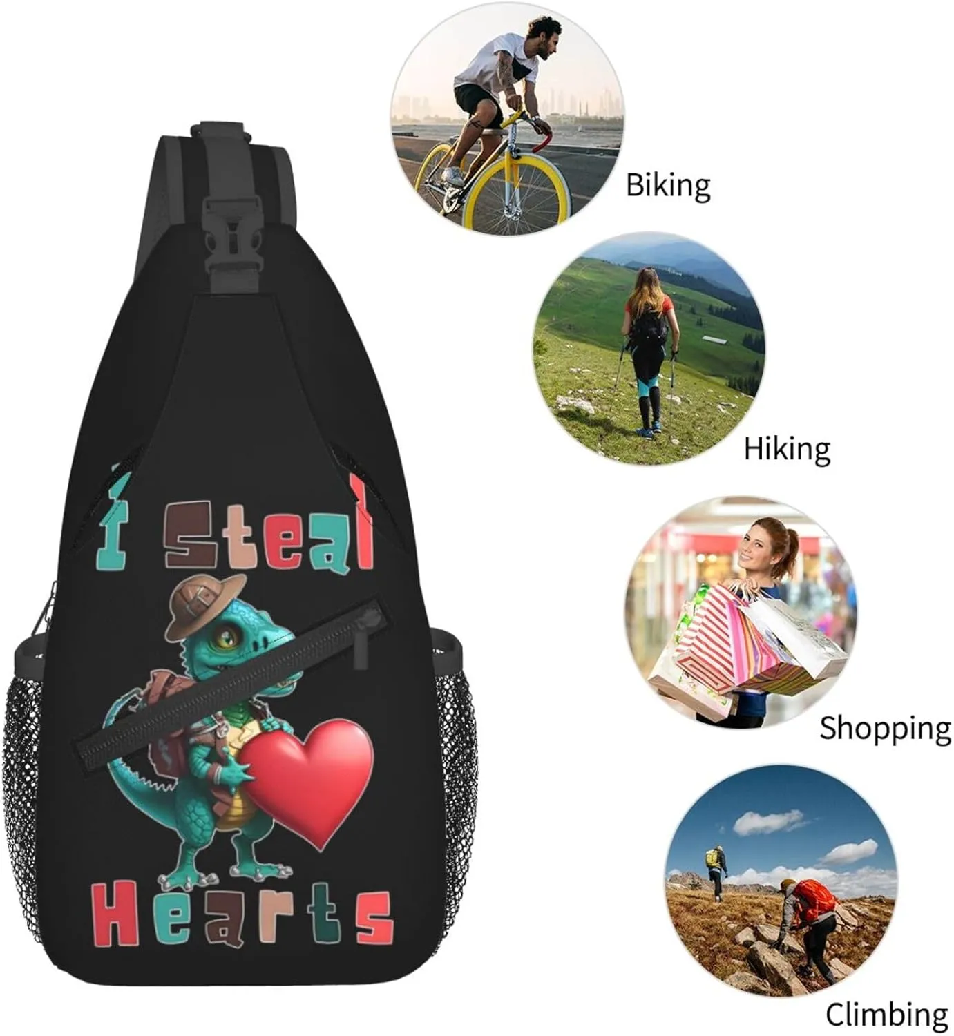 I Steal Hearts Chest Sling Bag Crossbody Shoulder Backpack Bag Gym Cycling Travel Hiking Daypack Cross Bag