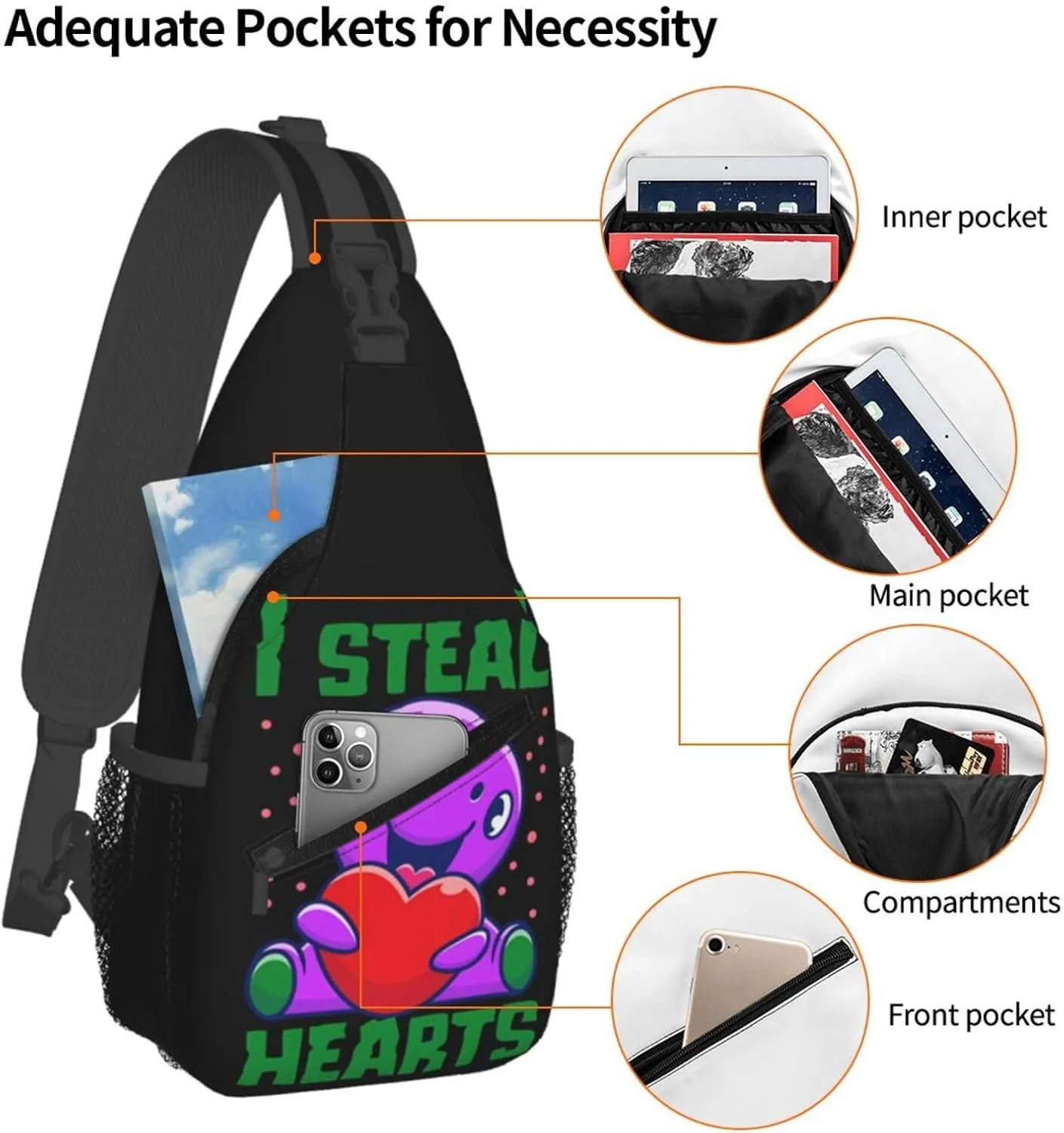 I Steal Hearts Chest Sling Bag Crossbody Shoulder Backpack Bag Gym Cycling Travel Hiking Daypack Cross Bag