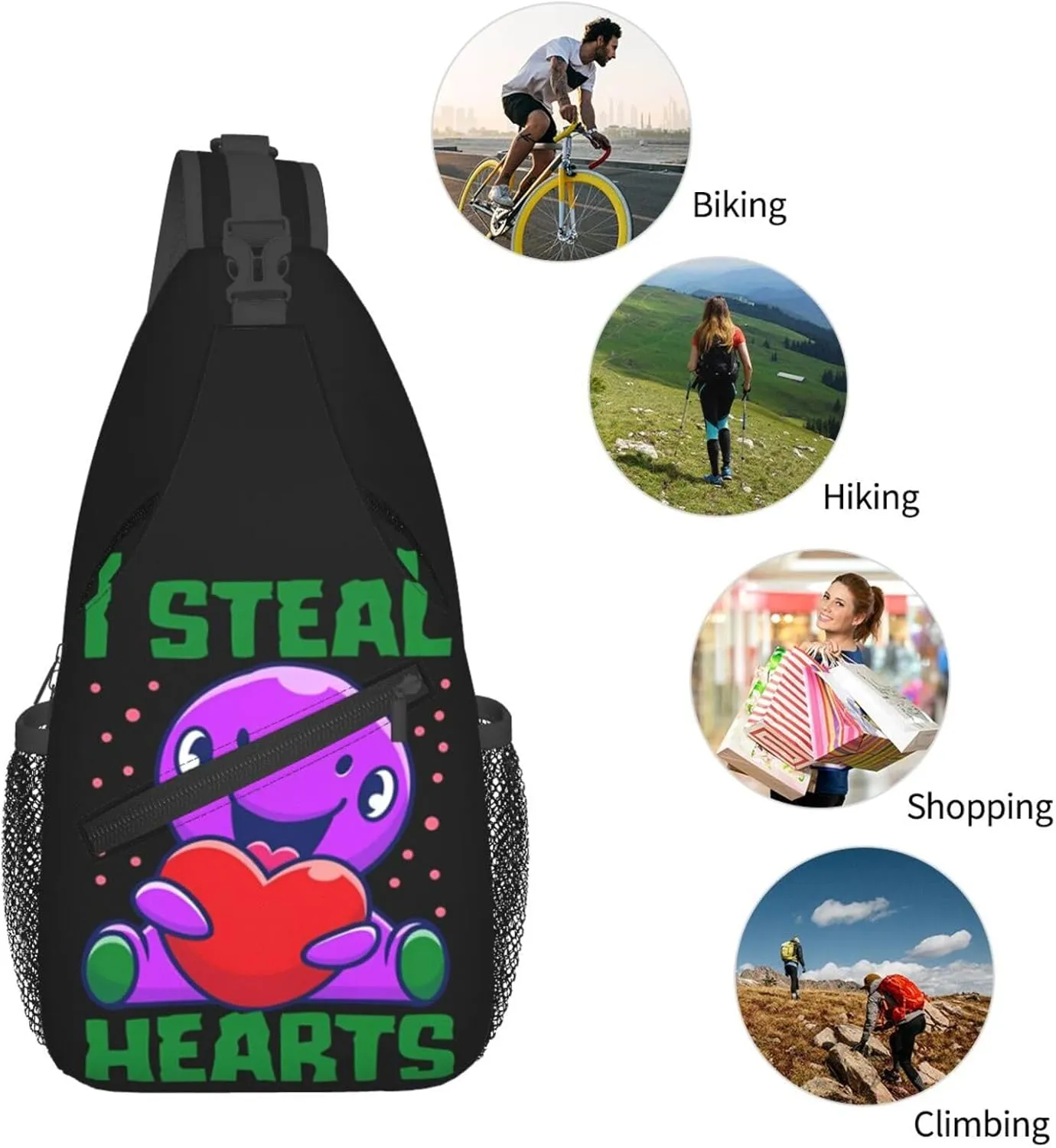 I Steal Hearts Chest Sling Bag Crossbody Shoulder Backpack Bag Gym Cycling Travel Hiking Daypack Cross Bag