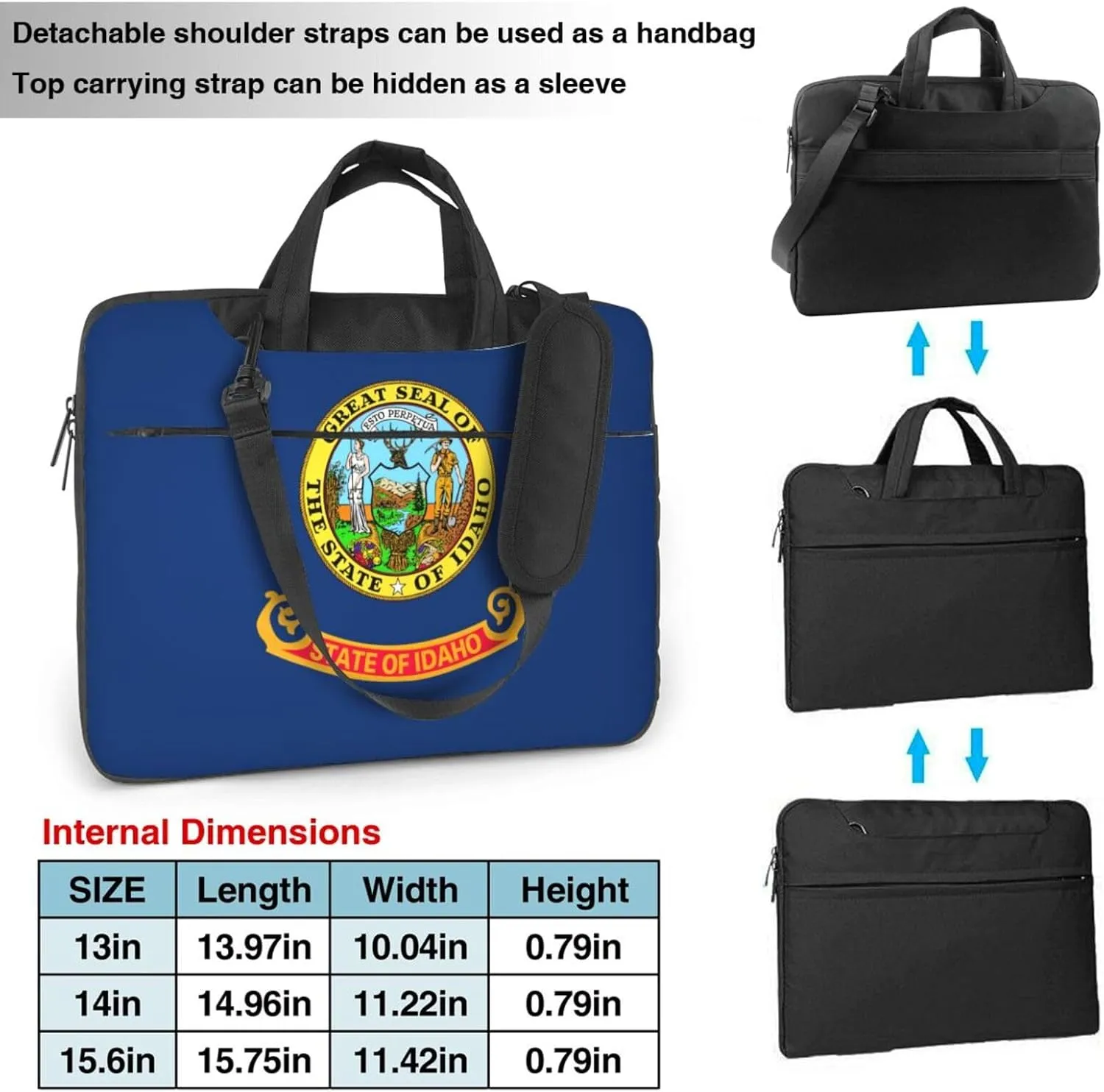 Idaho State Flag Print Laptop Adjustable Shoulder Strap With Handle Accessory Pocket For Men Women