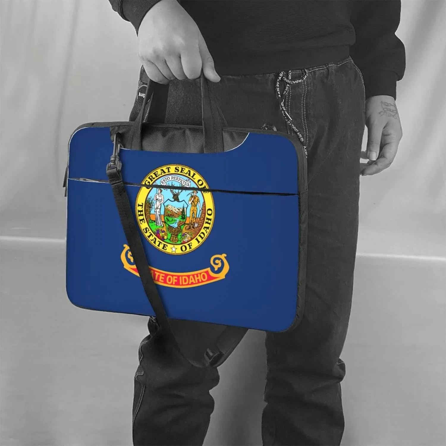 Idaho State Flag Print Laptop Adjustable Shoulder Strap With Handle Accessory Pocket For Men Women
