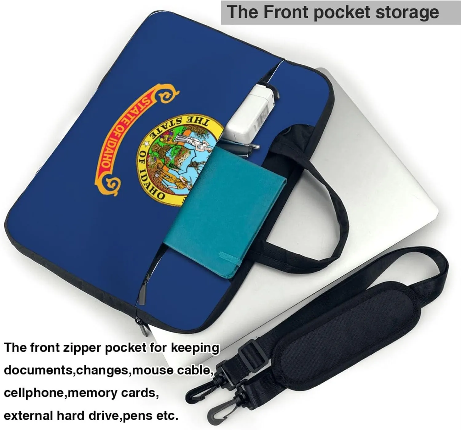 Idaho State Flag Print Laptop Adjustable Shoulder Strap With Handle Accessory Pocket For Men Women
