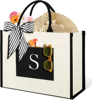 IDEATECH Canvas Tote Bag for Women, Personalized Birthday Gifts for Women, Monogram Beach Tote Bag Great for Wedding, Holiday