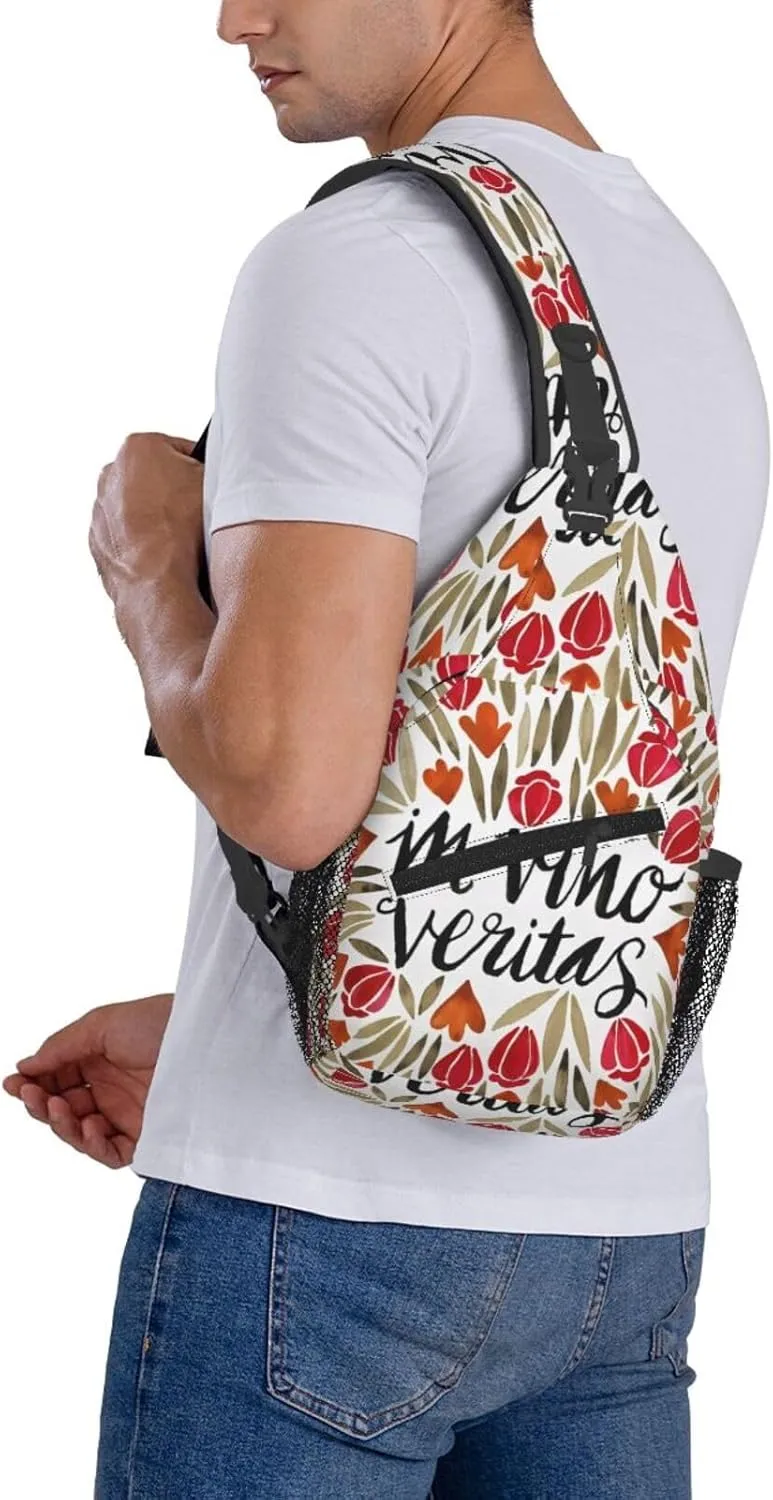 In Wine, There Is Truth – Red Chest Sling Bag Crossbody Shoulder Backpack Bag Gym Cycling Travel Hiking Daypack Cross Bag