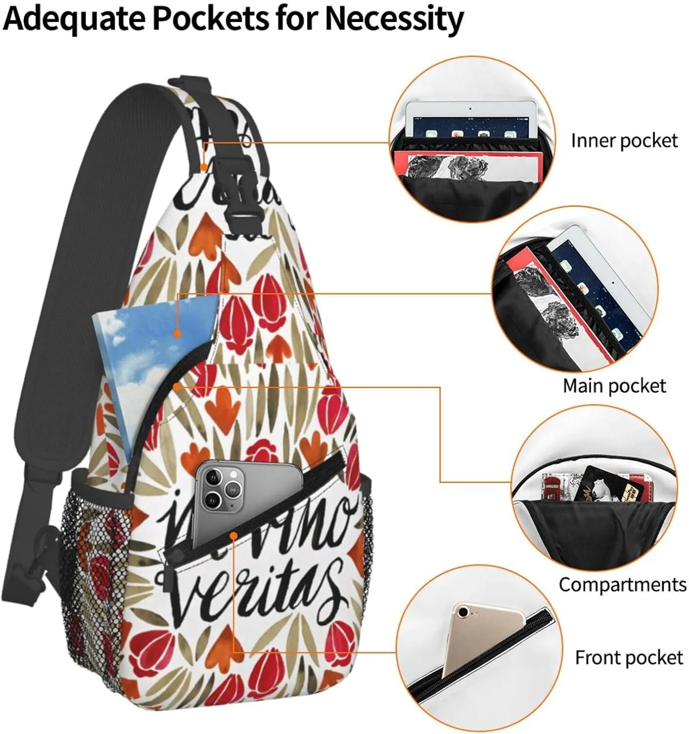 In Wine, There Is Truth – Red Chest Sling Bag Crossbody Shoulder Backpack Bag Gym Cycling Travel Hiking Daypack Cross Bag