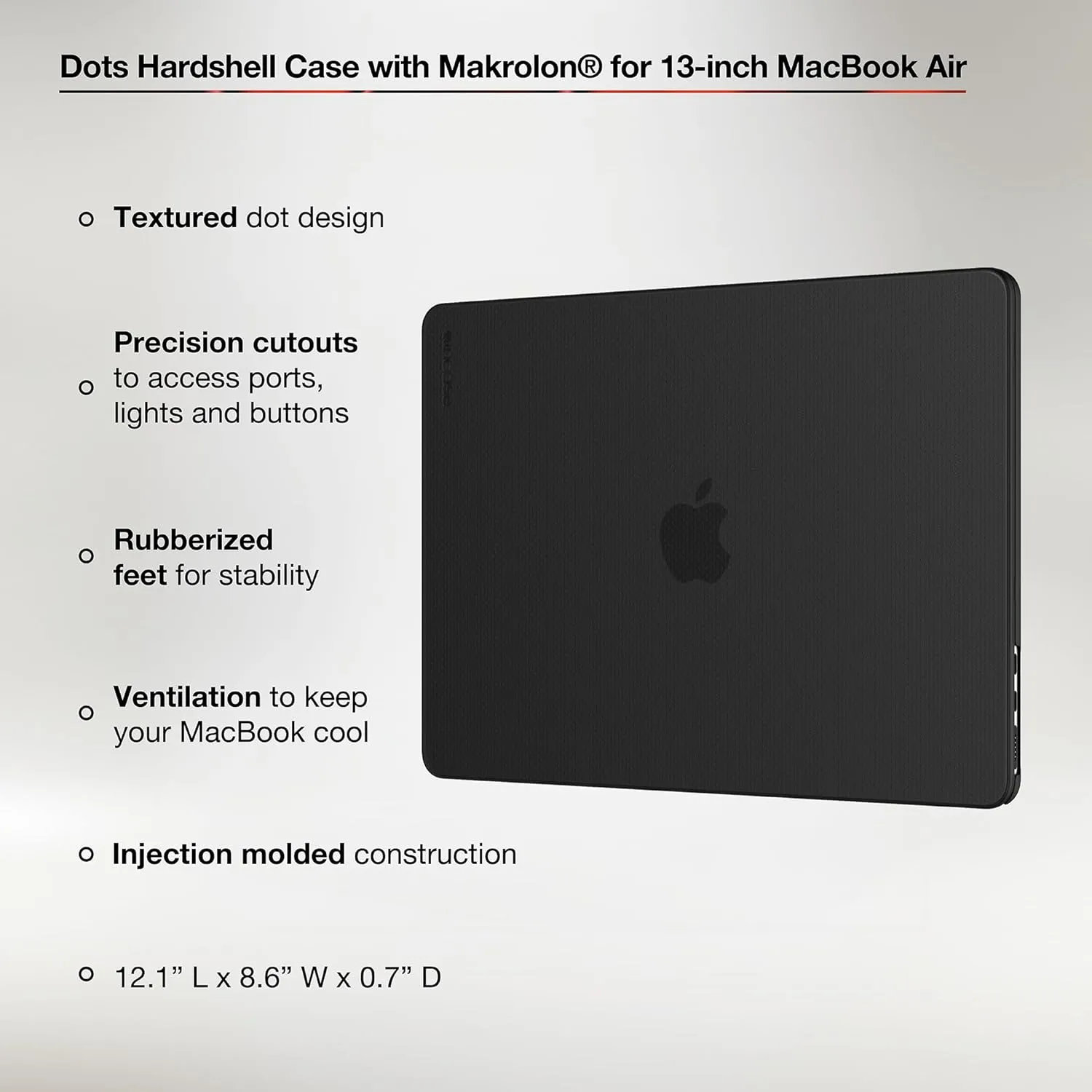 Incase Dots Hardshell with Makrolon® - MacBook Air 13 inch Case - 2025, 2024, 2023, 2022, M4, M3, M2 - MacBook Case, Laptop Cover, Protective Hard Shell, Scratch Resistant, Lightweight - Black