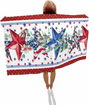 Independence Day American Star Leaf Beach Towels Quick Dry Bath Towel Large 30x60in,Red Frame USA Flag Theme Oversized Sand-proof Beach Blanket Microfiber Absorbent Towels for Pool,Swim,Travel,Yoga