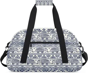 India Elephant Gym Duffel Bag for Men Women Ethnic Style Sports Tote Bag with Adjustable Shoulder Strap for Dance Gymnastics Traveling Outdoor Camping Overnight Stay