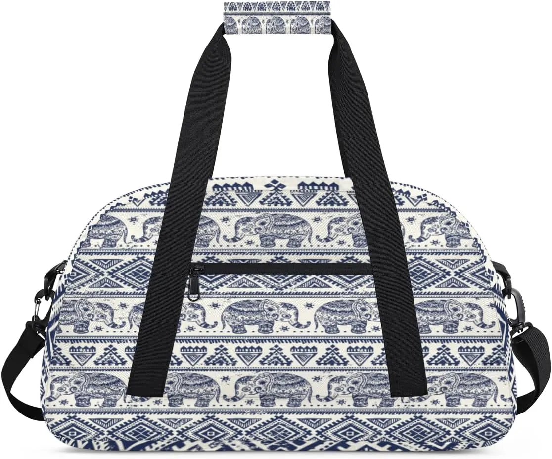 India Elephant Gym Duffel Bag for Men Women Ethnic Style Sports Tote Bag with Adjustable Shoulder Strap for Dance Gymnastics Traveling Outdoor Camping Overnight Stay