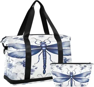 Indigo Dragonfly Sports Gym Bag,Travel Duffel bag with Wet Pocket & Shoes Compartment Lightweight Waterproof Overnight Bag for Men Women