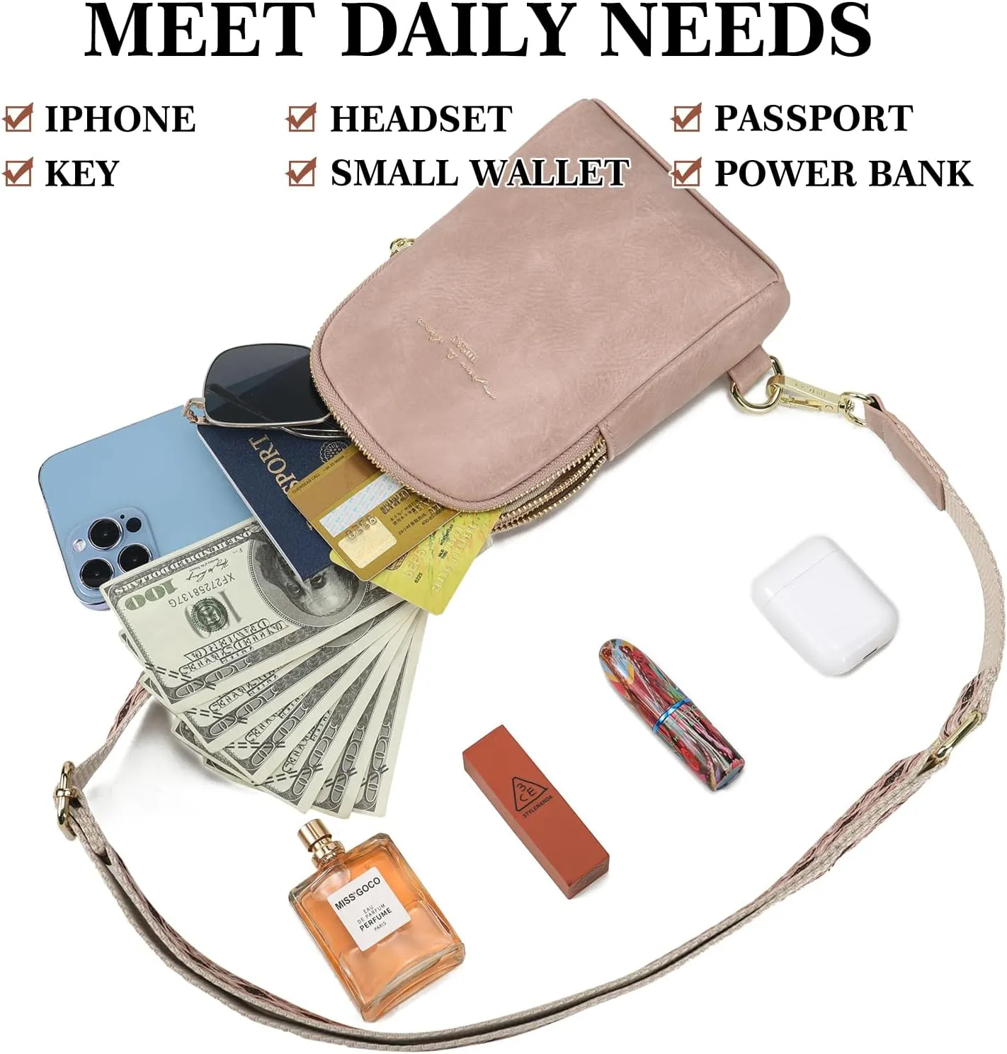 INICAT Travel Small Sling Bag Leather Crossbody Bags for Women Fanny Packs Cross Body Bag for Woman Cross Body Purses