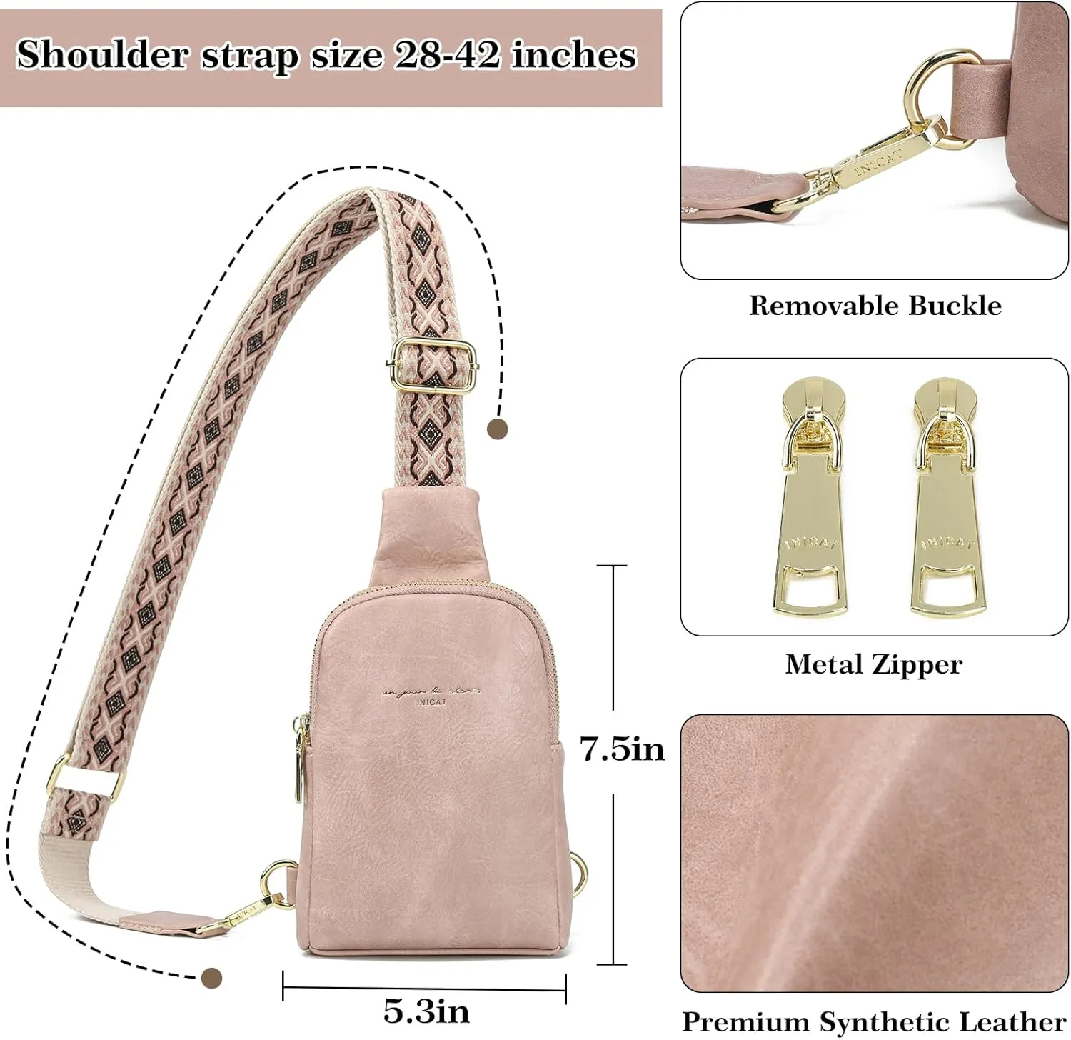 INICAT Travel Small Sling Bag Leather Crossbody Bags for Women Fanny Packs Cross Body Bag for Woman Cross Body Purses
