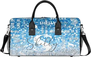 Initial Duffle Bag Personalized Travel Sports Duffel Bag Custom Name Weekender Overnight Bag Foldable Gym Bag Travel Dance Gymnastics Duffel Tote Bag Blue Glitter