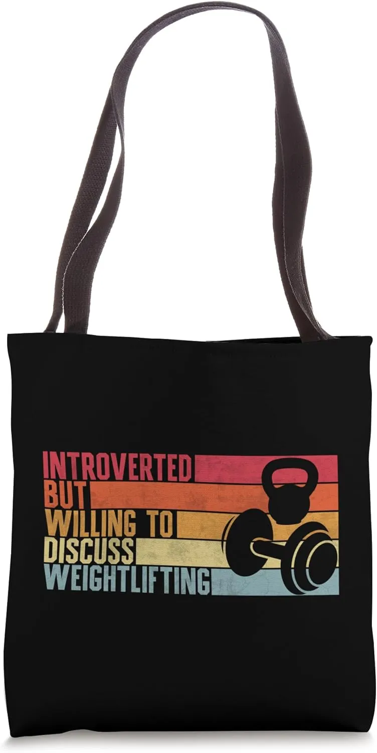 Introverted But Willing To Discuss Weightlifting - Funny Gym Tote Bag