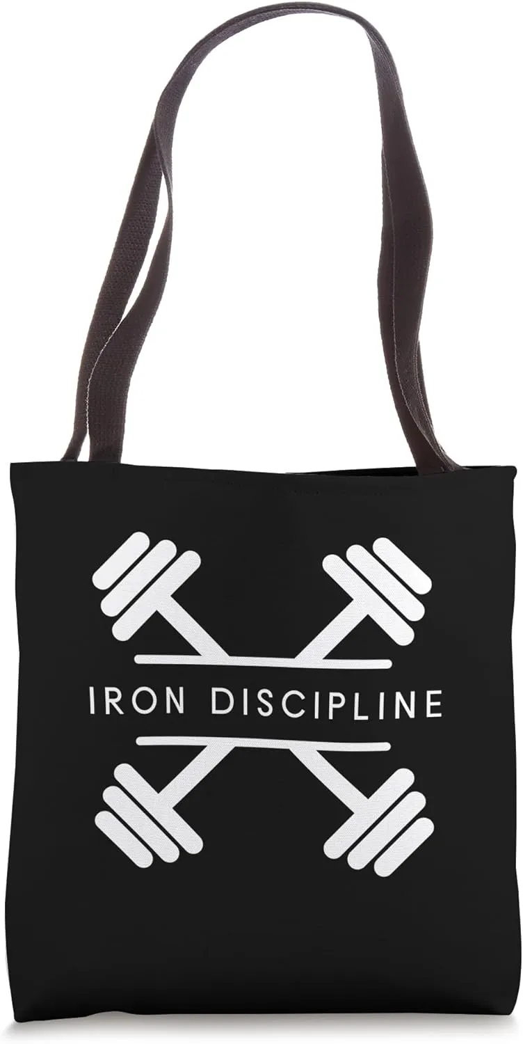 Iron Discipline - Minimalist Weightlifting Gym Workout Tote Bag