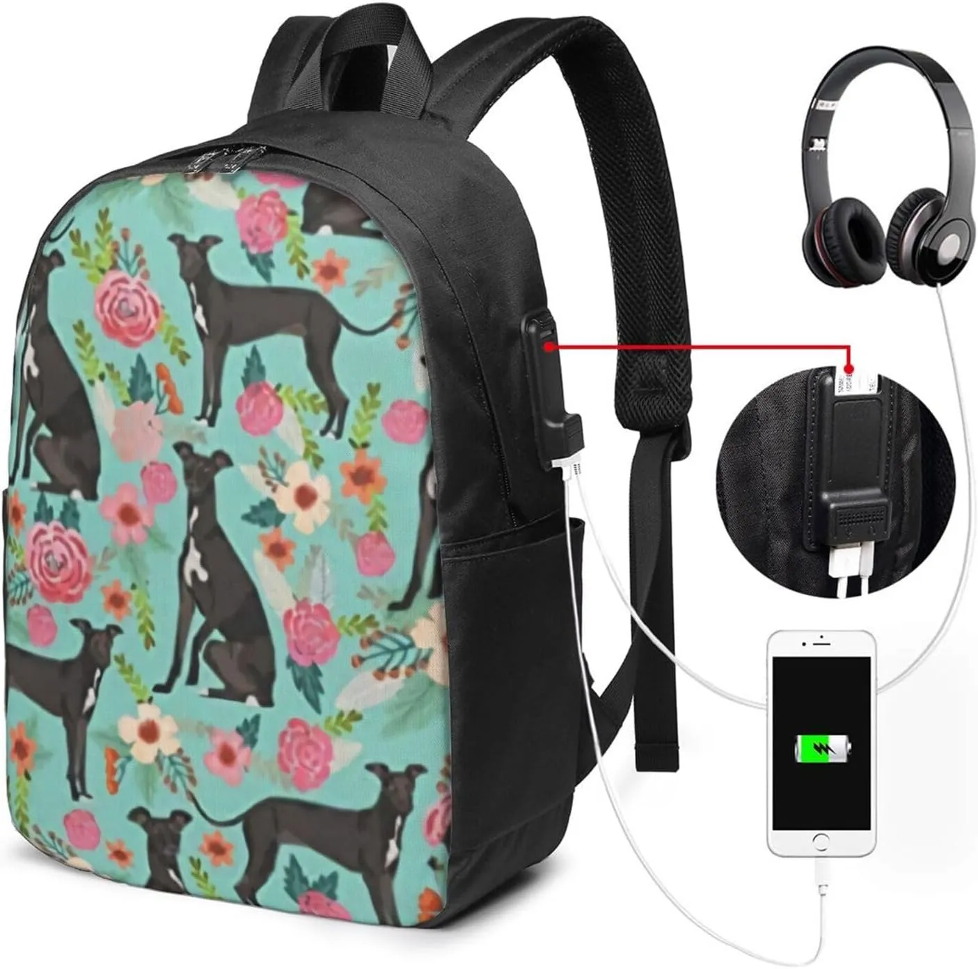 Italian Greyhound Backpack, 17 Inch Travel Business Laptop Backpack With USB Port for Women Men