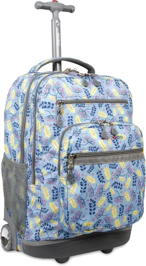 J World New York Sundance Rolling Backpack Girl Boy Roller Bookbag, Sky Leaves, 20 X 13 X 9 (H X W X D)