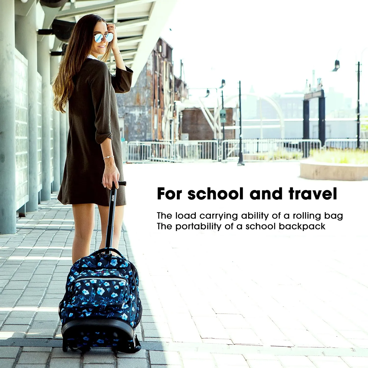 J World New York Sundance Rolling Backpack Girl Boy Roller Bookbag, Sky Leaves, 20 X 13 X 9 (H X W X D)
